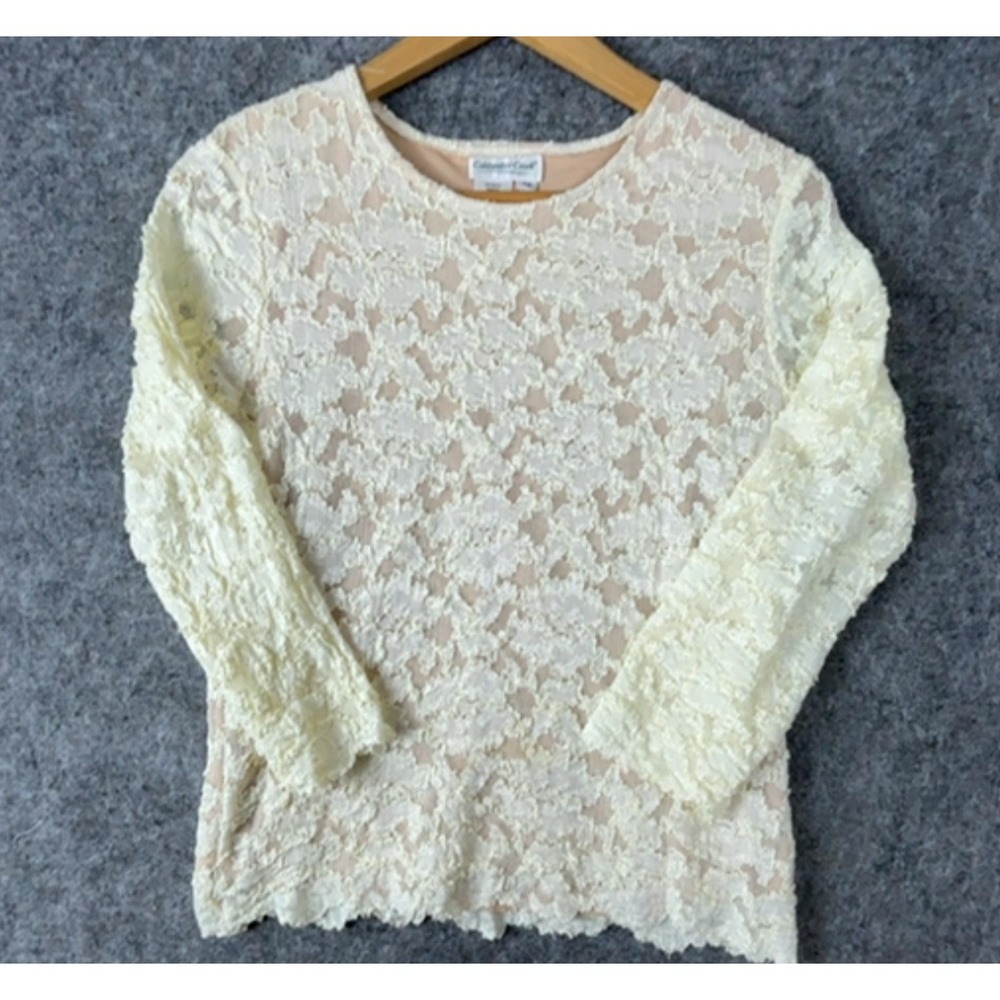 Coldwater Creek Blouse Womens Medium Cream Crochet Lace Feminine Pullover Top